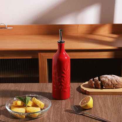 Sweejar Large Ceramic Olive Oil Dispenser Bottle, 24 Oz Relief Opaque Oil Cruet Protects Oil To