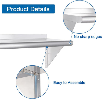 HARDURA Stainless Steel Shelf 18" x 36", 340lb Commercial Shelves Wall Mount Metal Shelving with