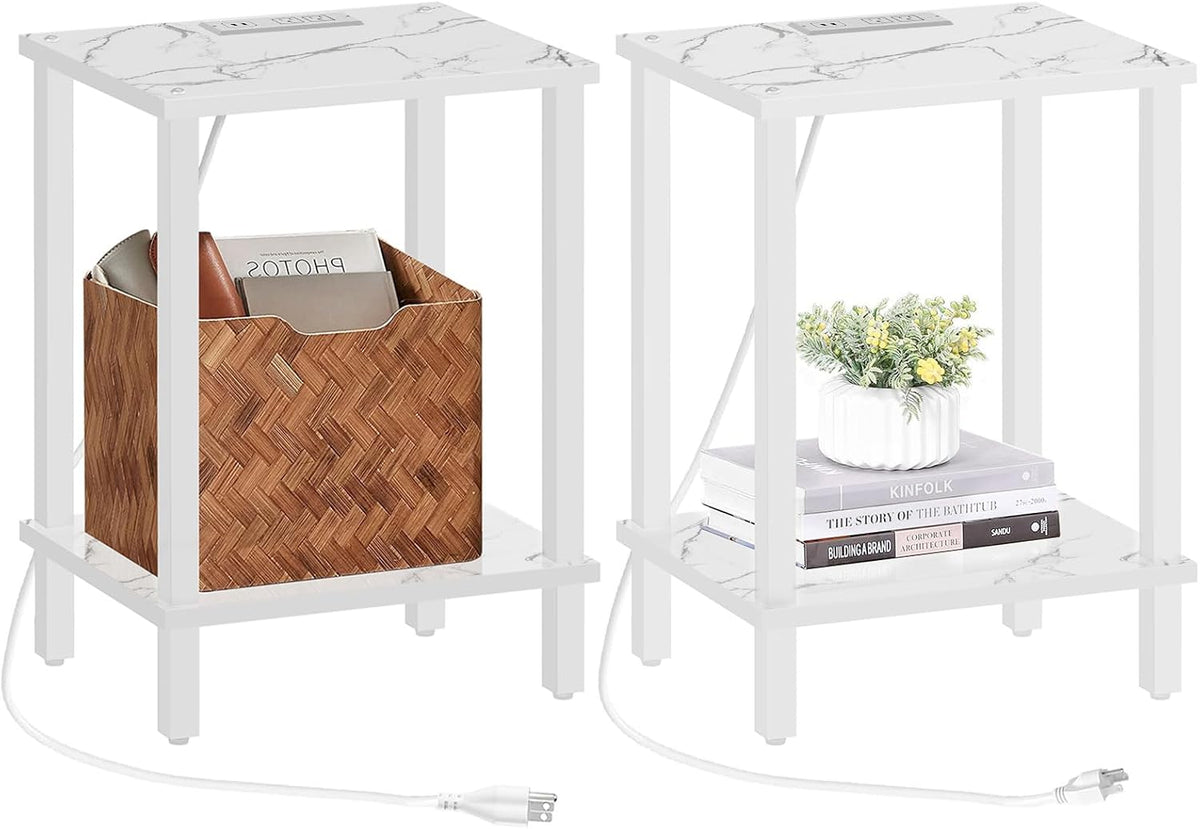 TUTOTAK End Table with Charging Station, Set of 2, Small Side Table, Nightstand Bedside Table