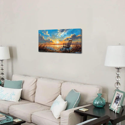 LASMOND Canvas Prints Wall Art Sunset Ocean Beach Pictures Photo nature landscape Paintings for