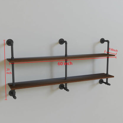 Industrial Pipe Wall Shelves Pipe Shelving with Real Wood Plank ,60 Inches Floating Shelves for
