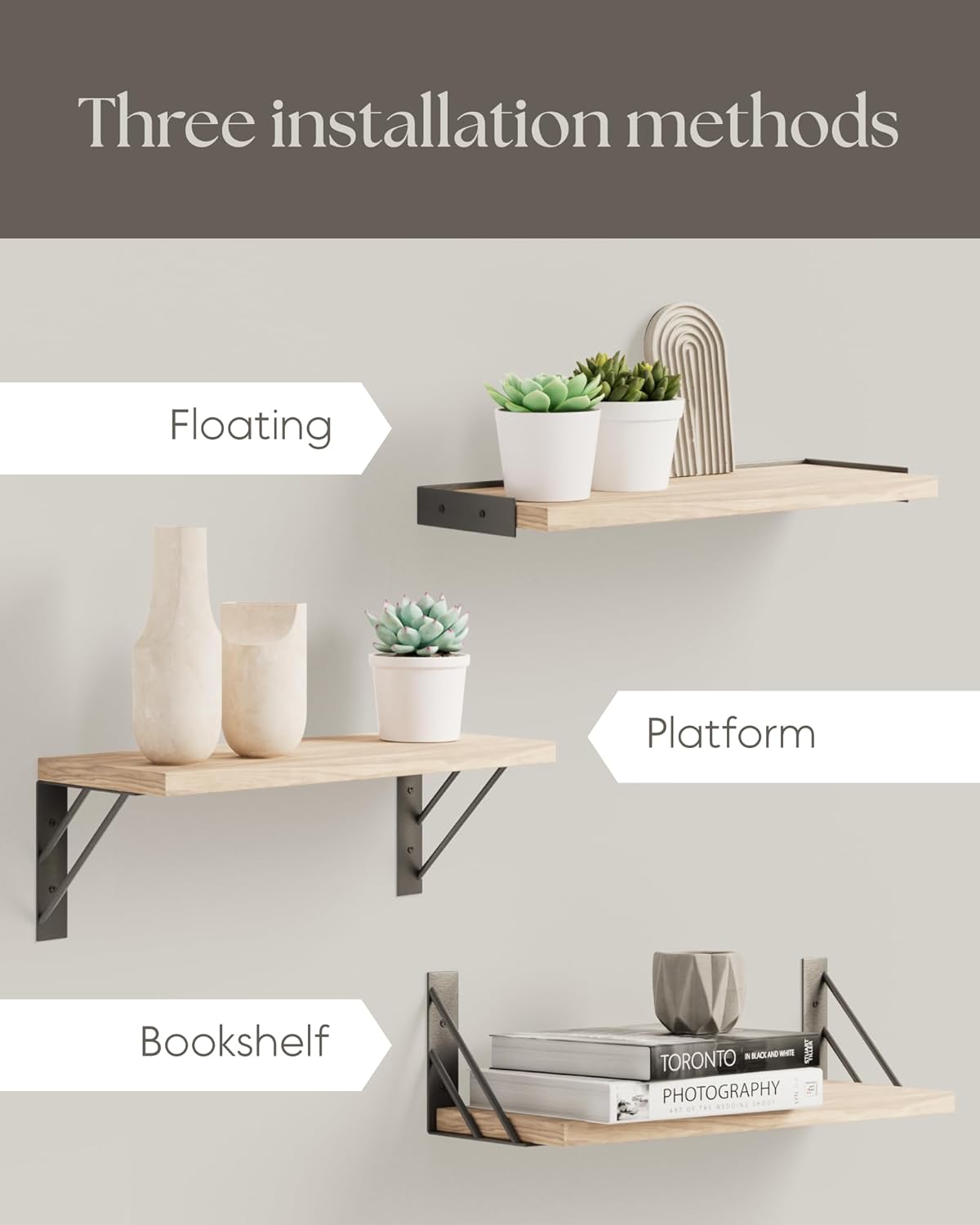 BAYKA Wall Shelves for Bedroom Decor, Floating Wall Shelves for Living Room Kitchen Storage, Wall