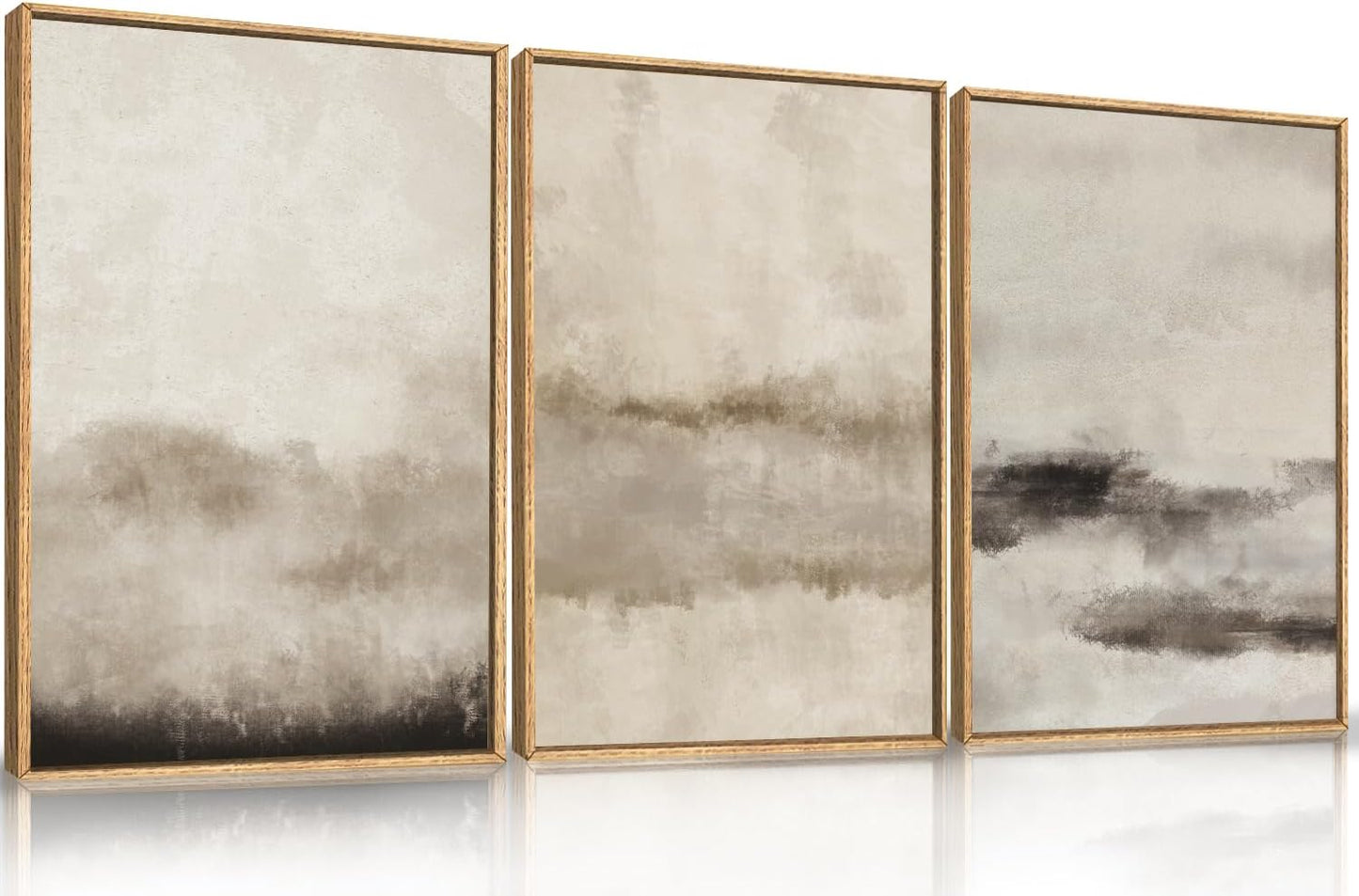 HPINUB Large Abstract Framed Canvas Wall Art Set,Minimalist Beige Gray Pastel Watercolor Wall