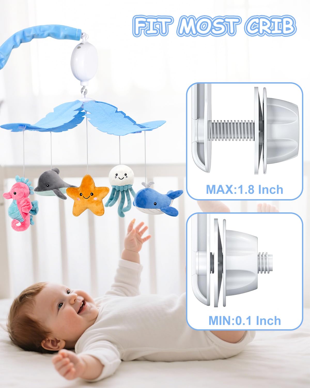 FEISIKE Baby Crib Mobile with 35 Lullabies, 3 Modes Rotation & Music, Adjustable Volume, Nursery