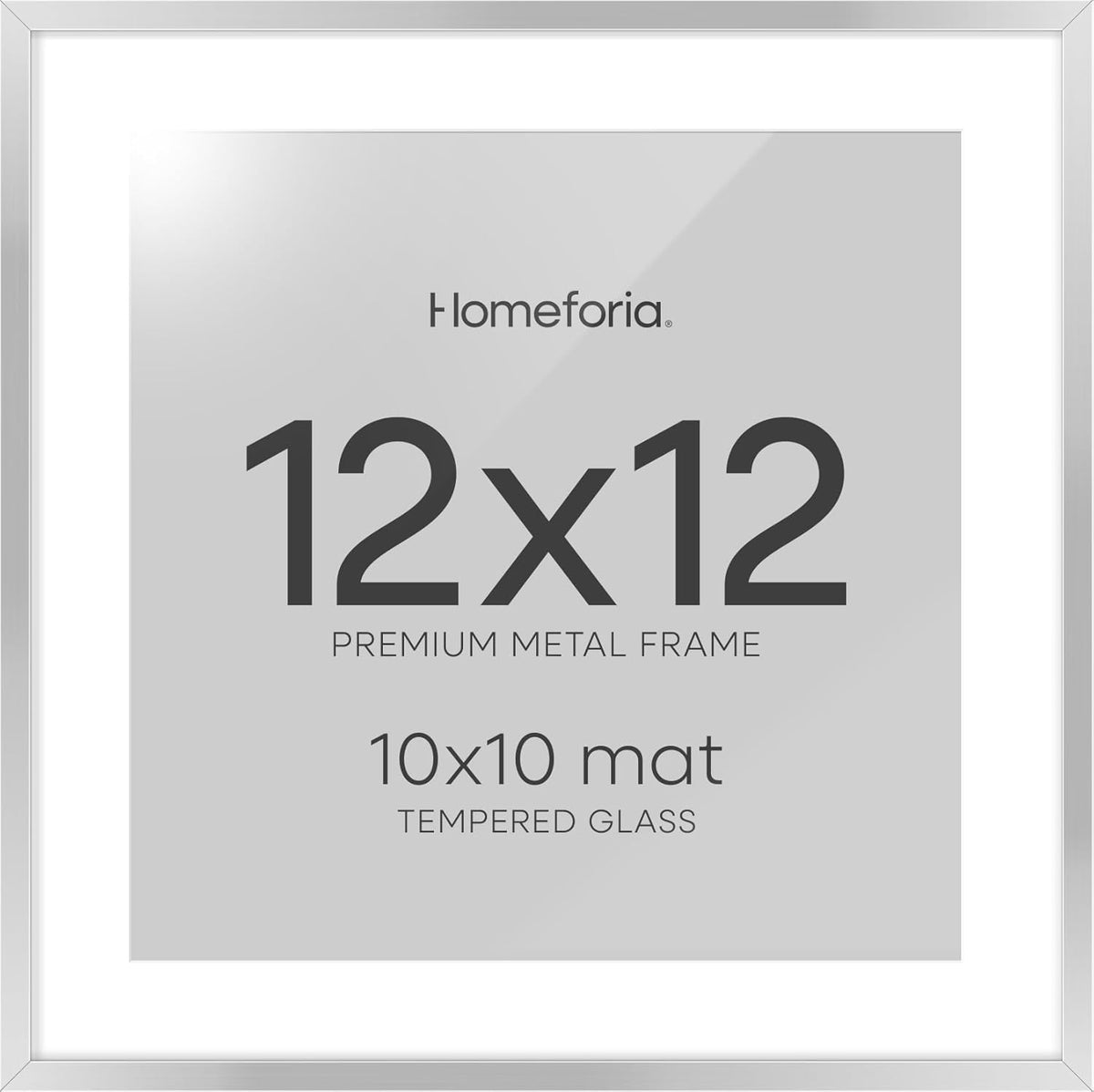 Homeforia 12x12 Silver Frame, High End Metal 12 x 12 Square Picture Frame with Mat 10 x 10 Photo