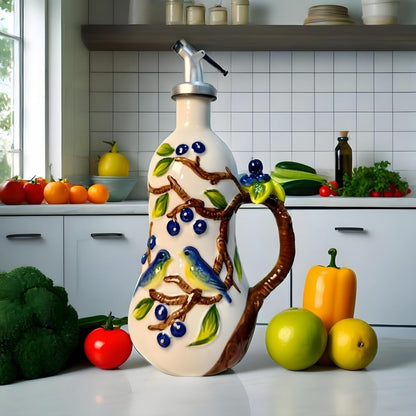 18.26oz/540ml Ceramics Olive Oil Dispenser Bottle,Hand Painted Reliefs Oil Dispenser for