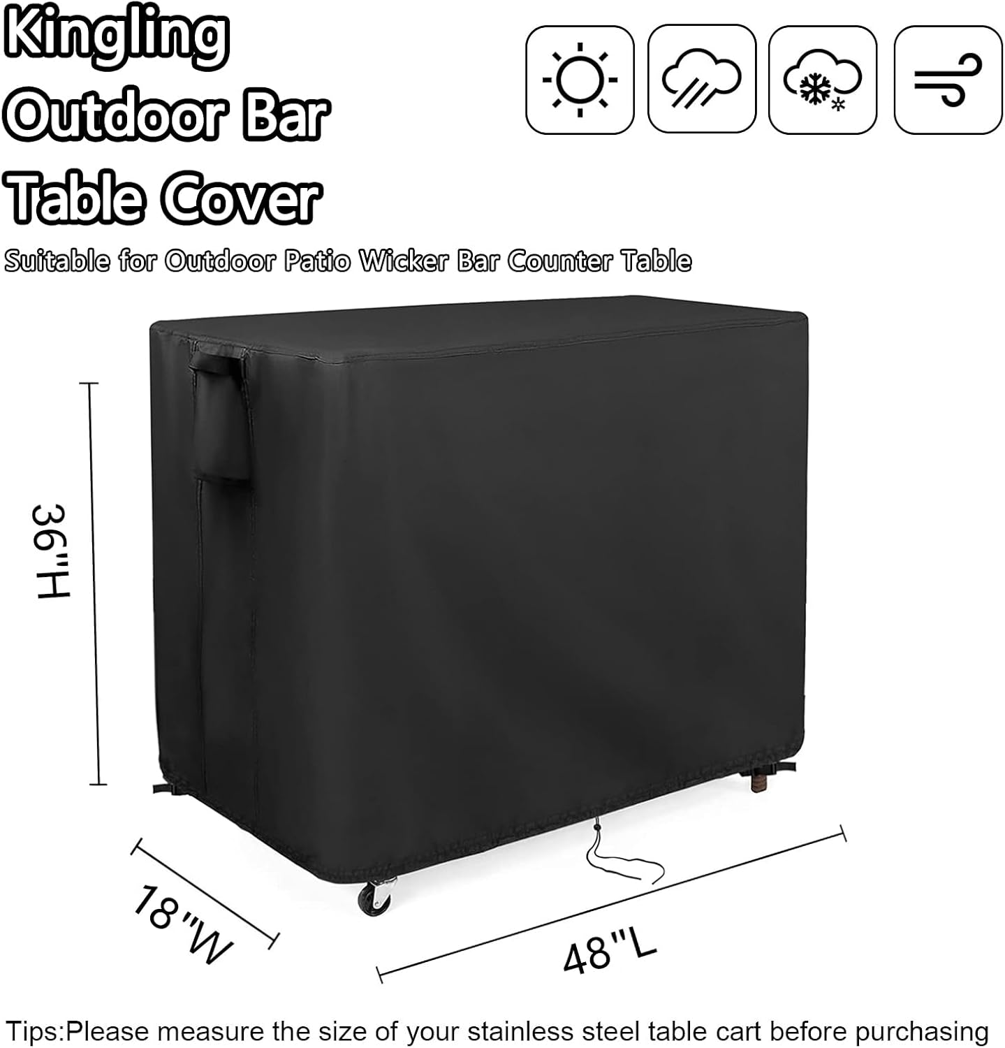 Kingling Outdoor Table Cover for Wicker Bar Cart, 48 Inch Waterproof Patio Bar Table Cover for