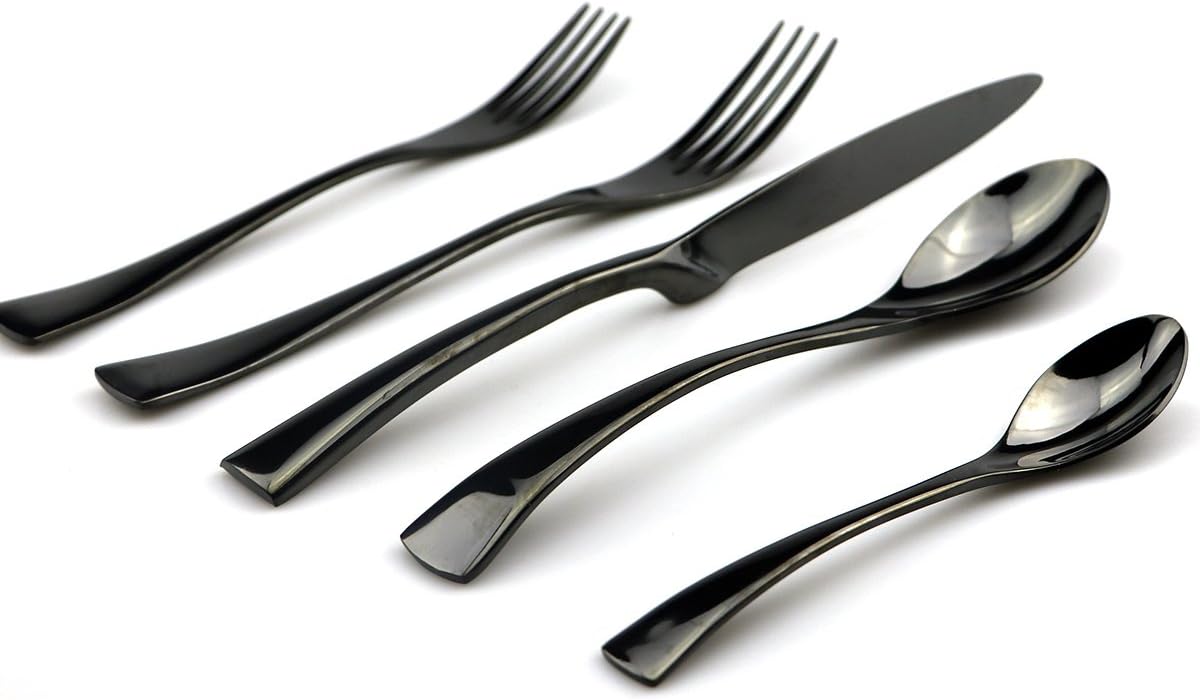 JASHII 18/10 Stainless Steel 20 Piece Mirror Polished Black Flatware Set,Dinner Knife Fork Salad