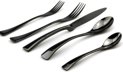 JASHII 18/10 Stainless Steel 20 Piece Mirror Polished Black Flatware Set,Dinner Knife Fork Salad