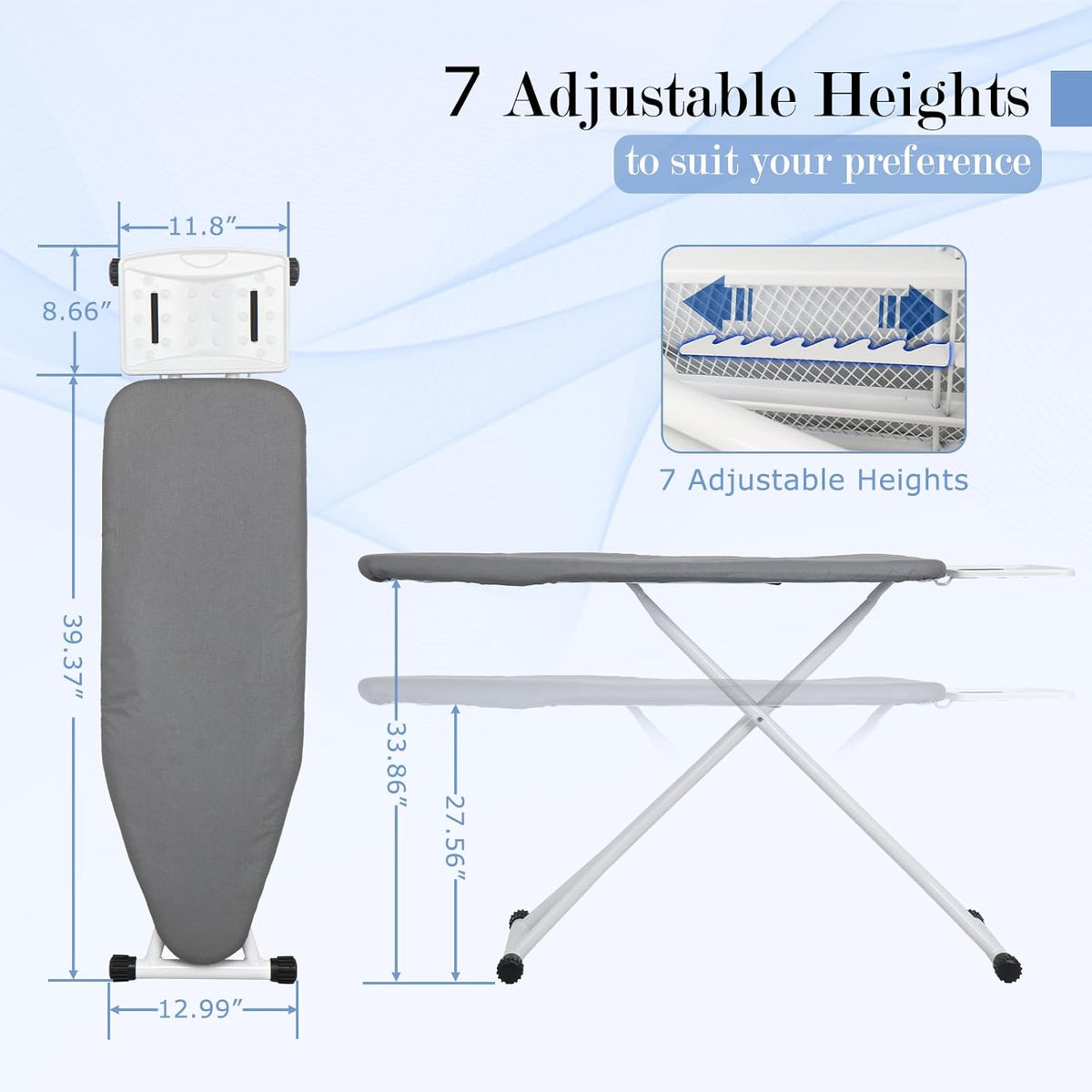 Ironing Board 48" X 13" with Safety Iron Rest Height Adjustable Iron Table Features Reinforced