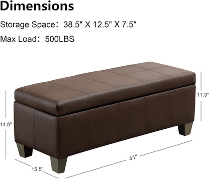 Brown Faux Leather Ottoman with Storage, Rectangular Extra Long Storage Bench for Bedroom and