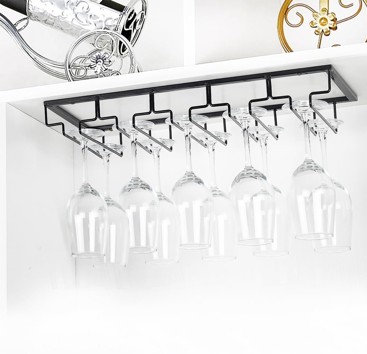Wine Glass Rack - Under Cabinet Stemware Wine Glass Holder Glasses Storage Hanger 1 Pack Metal
