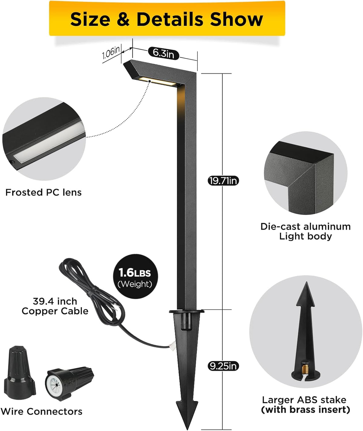 Gardencoin 3CCT LED Low Voltage Landscape Pathway Light, 12V Premium 3000K/4000K/5000K Selectable