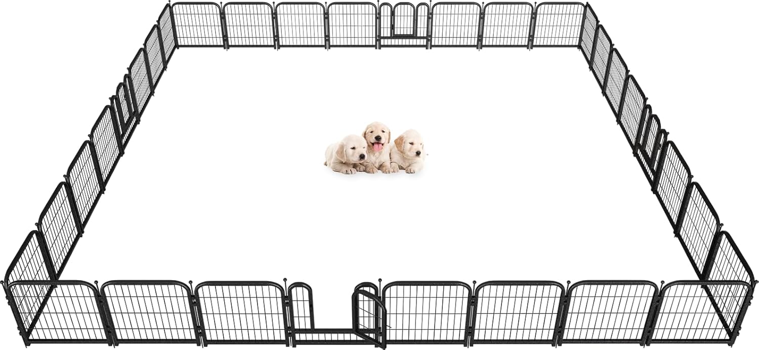 Metal Dog Playpen, 24 Inch Height 32 Panels, Ideal Dog Fence for Large/Medium/Small Dogs Indoor &
