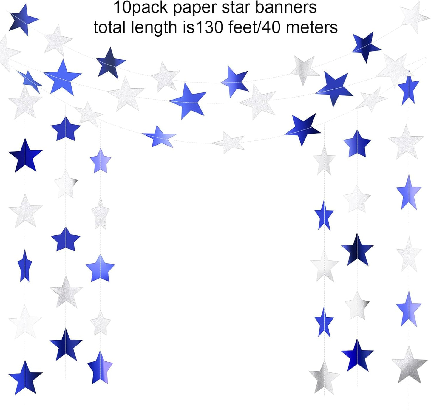 Patelai Glitter Star Garland Banner Decor 130 Feet Star Hanging Bunting Banner Twinkle Backdrop for