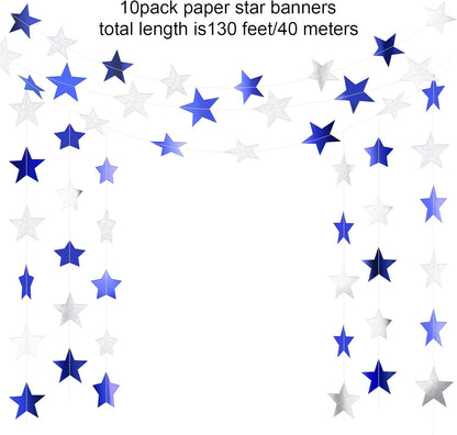 Patelai Glitter Star Garland Banner Decor 130 Feet Star Hanging Bunting Banner Twinkle Backdrop for
