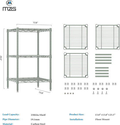 750 lbs 3-Shelf Storage Shelves Wire Shelving Unit Standing Metal Rack for Small Places Narrow Wire
