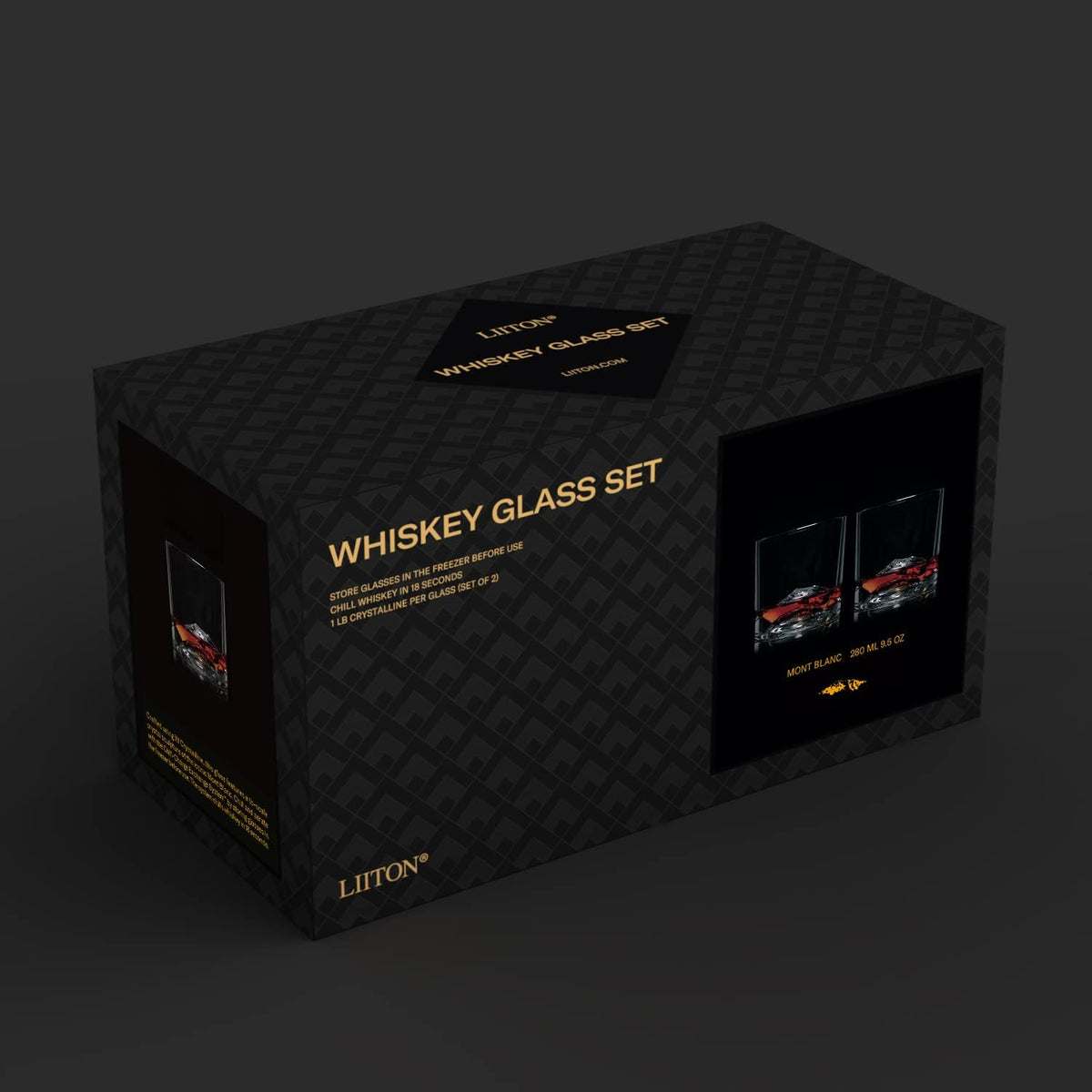 Mont Blanc Heavy Crystal Whiskey Glasses Gift Set of 2, Thick Freezable Bourbon Glass 1lb Each