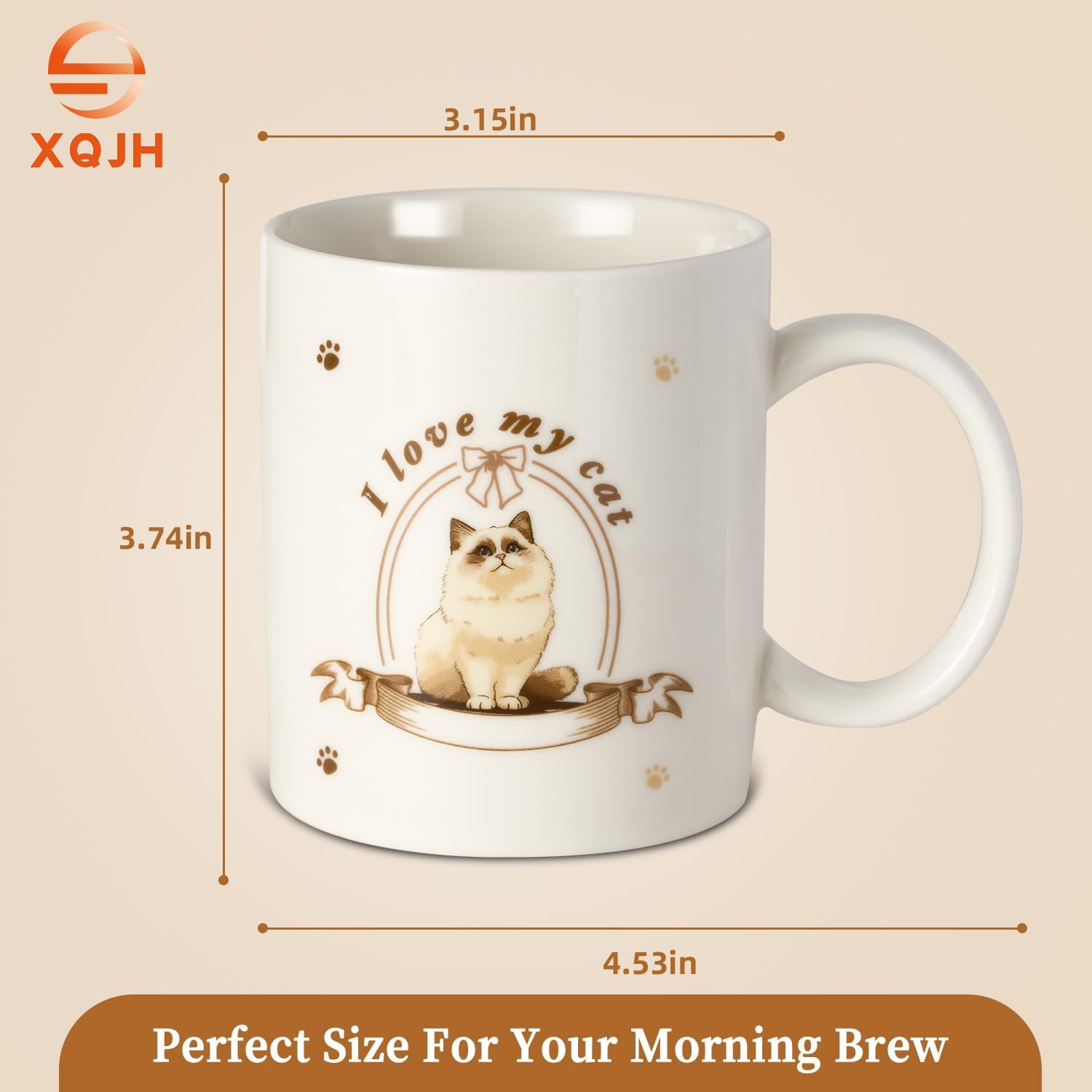 12Oz Cute Ragdoll Cat White Ceramic Mug, Mug for Daily Coffee and Tea, Lead-free Microwave and