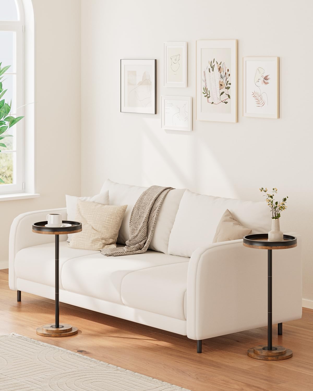 Masupu Drink Table, Round Side Table for Small Spaces, Pedestal Small End Table with Metal Base