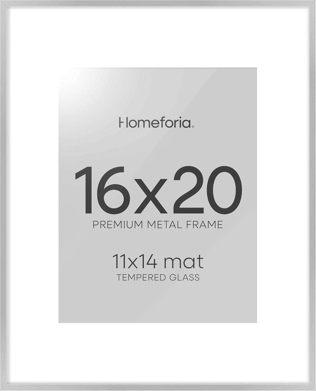 Homeforia 16 x 20 Picture Frame Silver, High End Metal 16 x 20 Frames with Mat 11 by 14 Photo