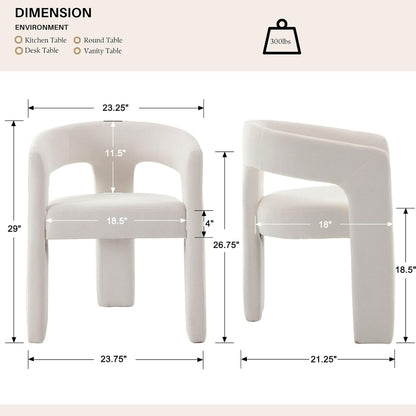 White Chenille Dining Chairs Set of 6, Modern Barrel Dining Room Chairs Upholstered Accent Chair