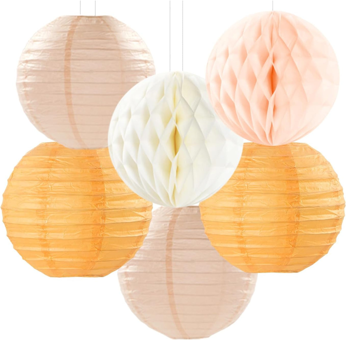 Beige-Orange Peach Fall Party-Decorations Paper-Lanterns- 14pcs Autumn Thanksgiving Harvest