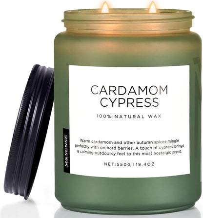 M&SENSE Spice Cardamom Cypress Large Soy Candles for Home Scented 2 Wick Large Soy Natural Candles
