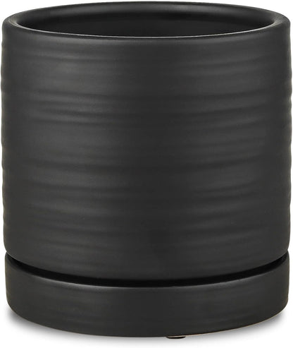 6 Inch Plant Pots, Ceramic Planter Pot with Drainage Hole & Saucer, Indoor/Outdoor Cylinder Round