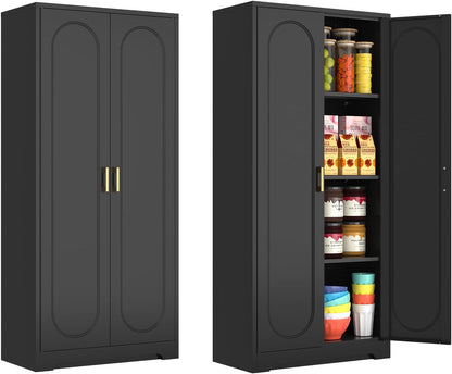 60" Tall Kitchen Pantry Cabinet, Metal Pantry Cabinet with Doors and Adjustable Shelves, Black