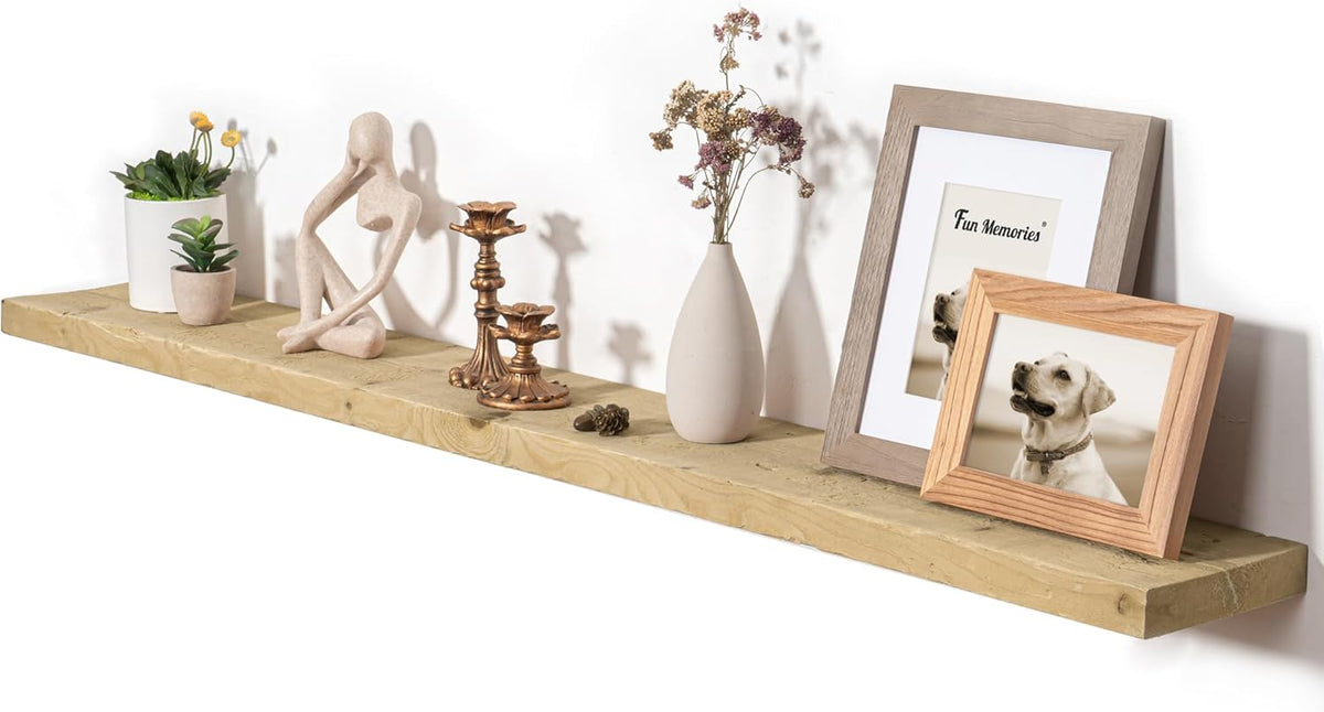 Fun Memories Floating Shelves for Wall Decor, 55"x8" Rustic Reclaimed Wood Shelves, Heavy-Duty Wall