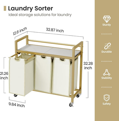 Laundry Hamper, Laundry Basket, Laundry Sorter with 3 Removable Bags, Clothes Basket with 3