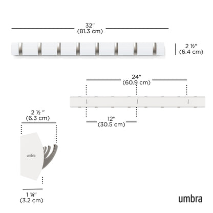 Umbra Flip Coat Rack, Wall Mount 8-Hook, Space Saving, White