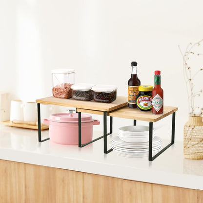 Bamber Large Cabinet Shelf Organizers Solid Wood Spice Rack Organizer for Cabinet Kitchen