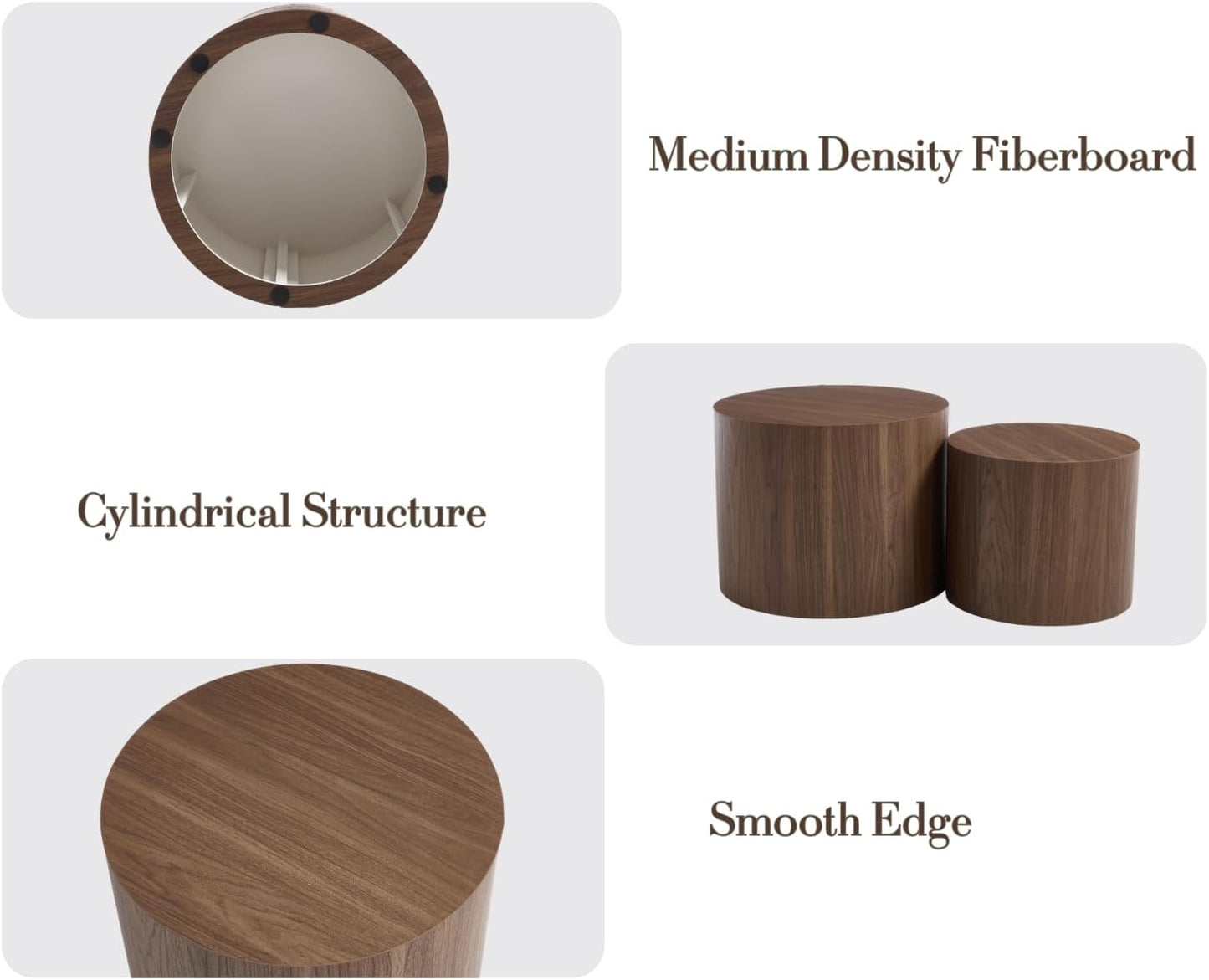 EALSON Nesting Coffee Tables Set of 2 Farmhouse Small Round End Tables Modern Wood Circle Side