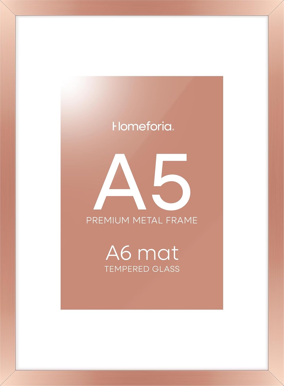 Homeforia A5 Frame Rose Gold, High End Metal 5.8 x 8.3 Picture Frames Matted to 4.1 by 5.8 inch