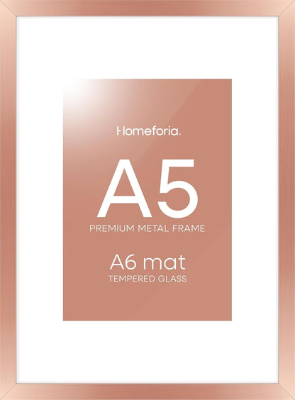 Homeforia A5 Frame Rose Gold, High End Metal 5.8 x 8.3 Picture Frames Matted to 4.1 by 5.8 inch