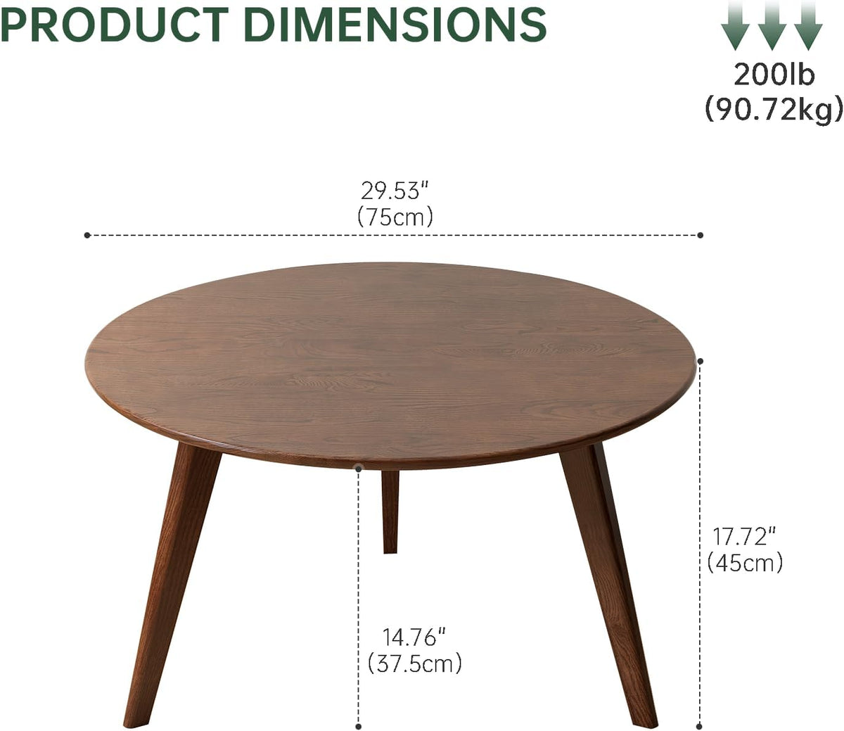 100% Solid Oak Wood Mini Coffee Table, Round Side Table w/Solid Wood Legs, Walnut Mid Century