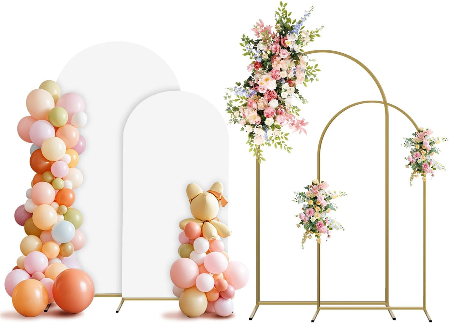 Arch Backdrop Stand and Cover Set, 2 Metal Balloon Arch Backdrop 7.2ft 6ft, Gold Arched Stand Frame