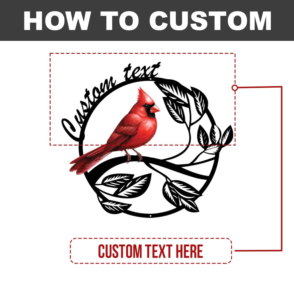 Personalized Name Garden Cardinal Metal Signs, Custom Family Name Yard Decor for Outdoor Outside