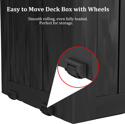 80 Gallon Outdoor Storage Box with Wheels, Waterproof Lockable Resin Deck Box Patio Storage Bin for