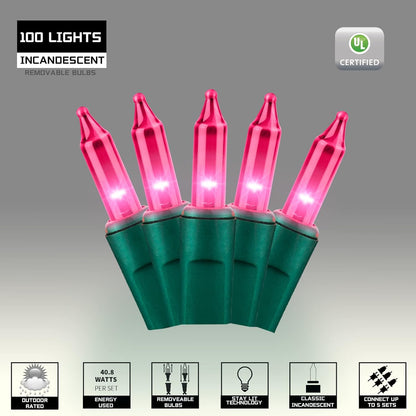 100LIGHTS PINK Extra-Bright With End Connectors Christmas Decorative Lights 5.98m UL Certified Mini