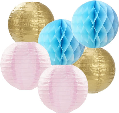 Pink Blue-Gold Party-Decorations Streamers Lanterns - 14pcs Gender Reveal Boy or Girl Birthday