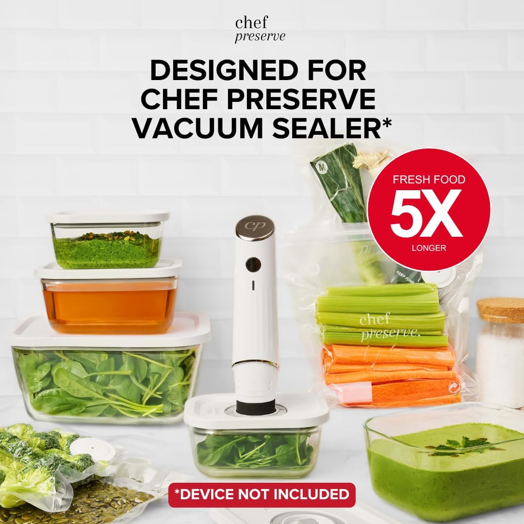 Chef Preserve Glass Vacuum Seal Containers for Food Storage, Made For Compact Vacuum Sealer, 3pcs
