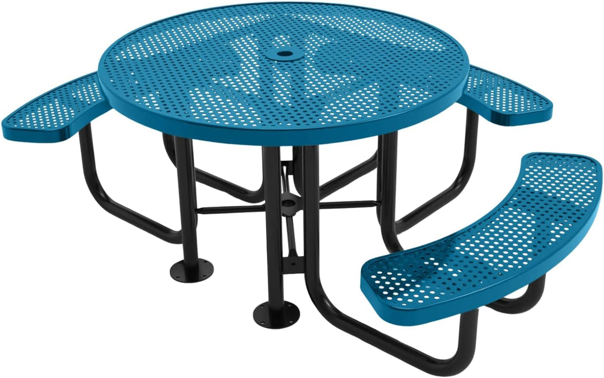 Heavy-Duty Portable Outdoor Picnic Table with Umbrella Hole, Punched Steel Patio Dining Furniture