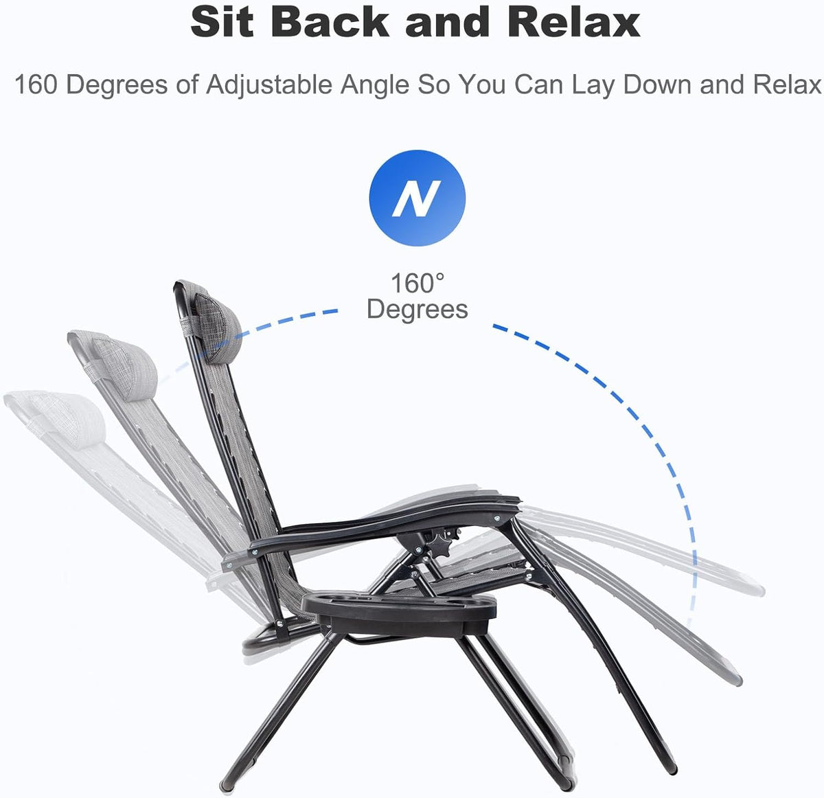 Nazhura Set of 2 Relaxing Recliners Patio Chairs Adjustable Steel Mesh Zero Gravity Lounge Chair