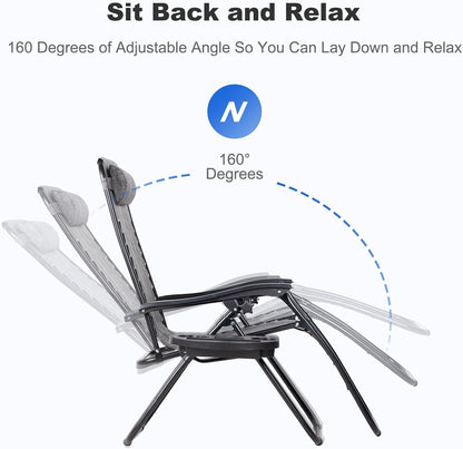 Nazhura Set of 2 Relaxing Recliners Patio Chairs Adjustable Steel Mesh Zero Gravity Lounge Chair