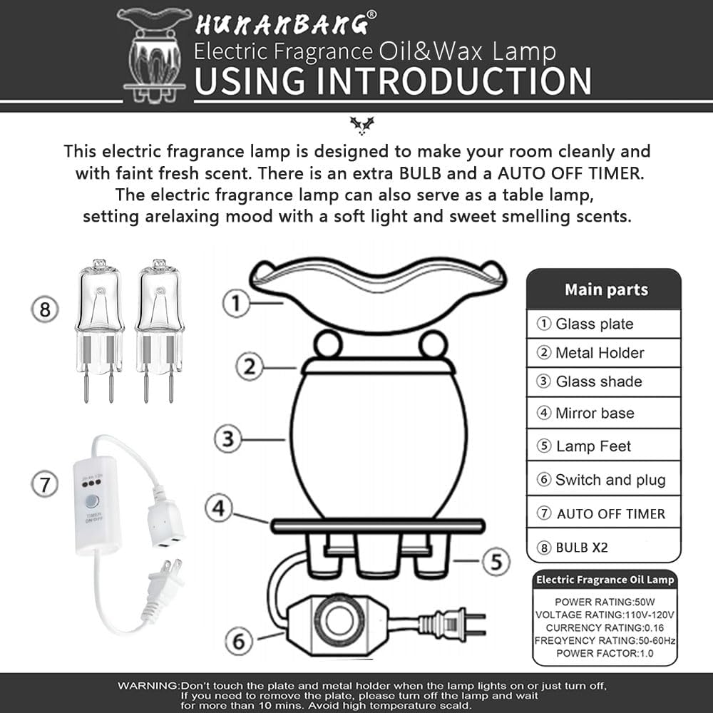 HUNANBANG 3 in 1 Electric Oil Warmer Scented Wax Warmer with with Auto Off Timer Candle Wax Melt