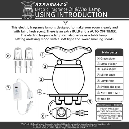 HUNANBANG 3 in 1 Electric Oil Warmer Scented Wax Warmer with with Auto Off Timer Candle Wax Melt