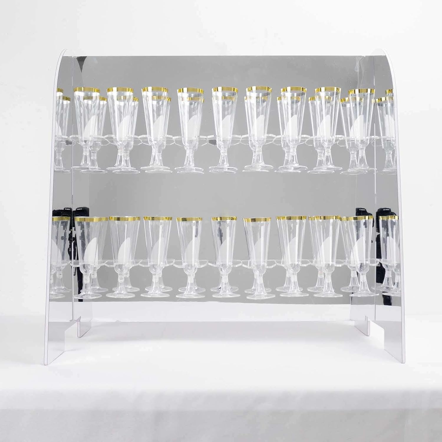 Tableclothsfactory Silver Mirror Finish 2-Tier Wine Glass Stemware Rack, 18 Champagne Flute Holder